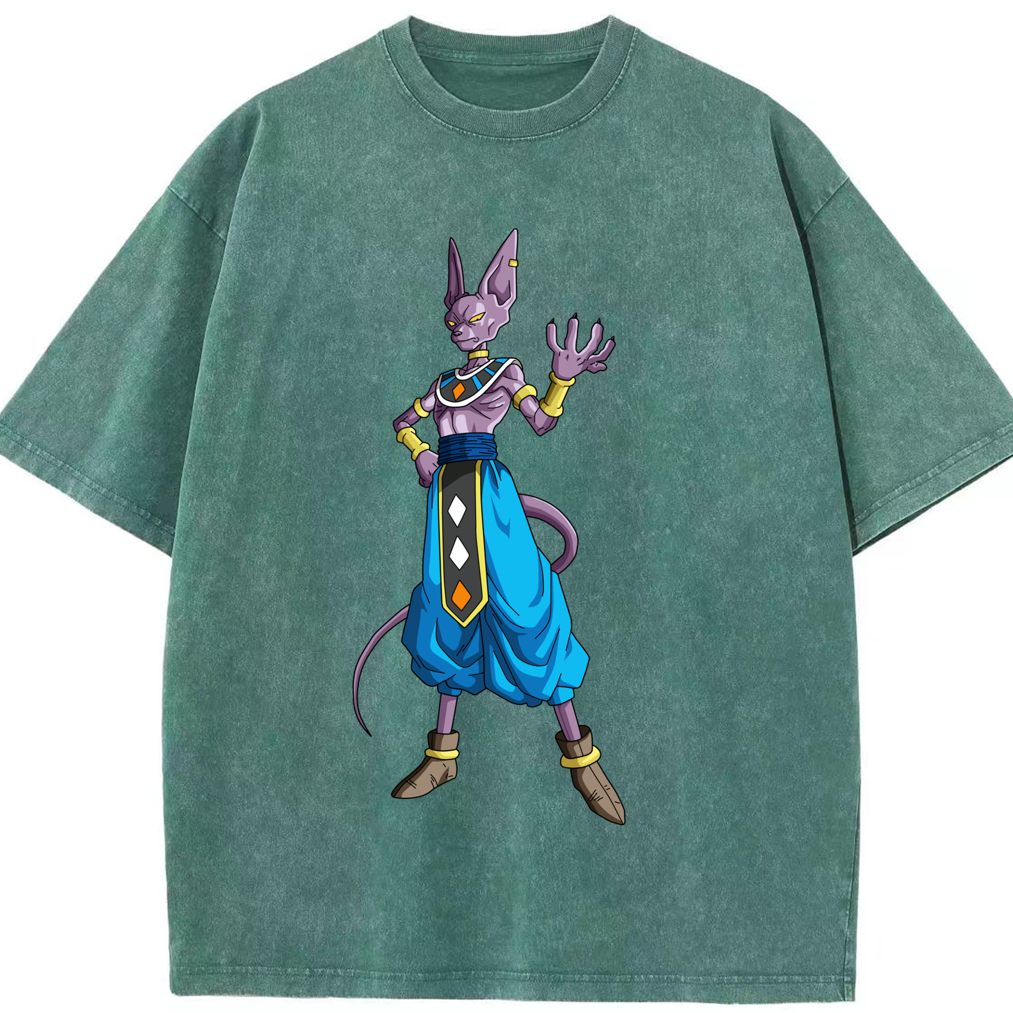 （画像用） ドラゴンボール ビルス 破壊神ビルス DRAGON BALL Beerus Birusu 綿100% ヴィンテージ風 半袖Tシャツ（フロントプリント）